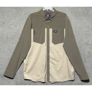 Aftco Performance Aftech Fishing Button Down Roll Tab Outdoor ZIp Pocket Mens L